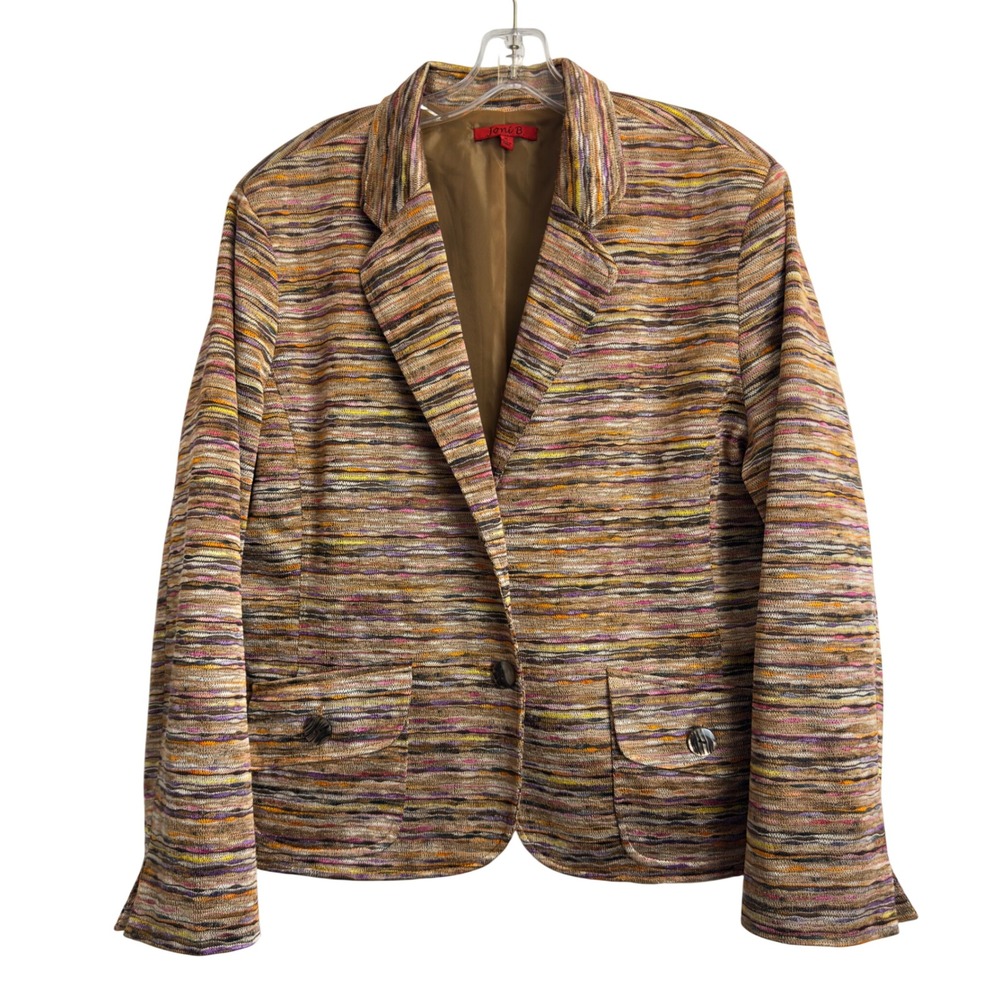 Joni B Womens XL Space Dye Knit Blazer Jacket Multi Earth Tone Single Button